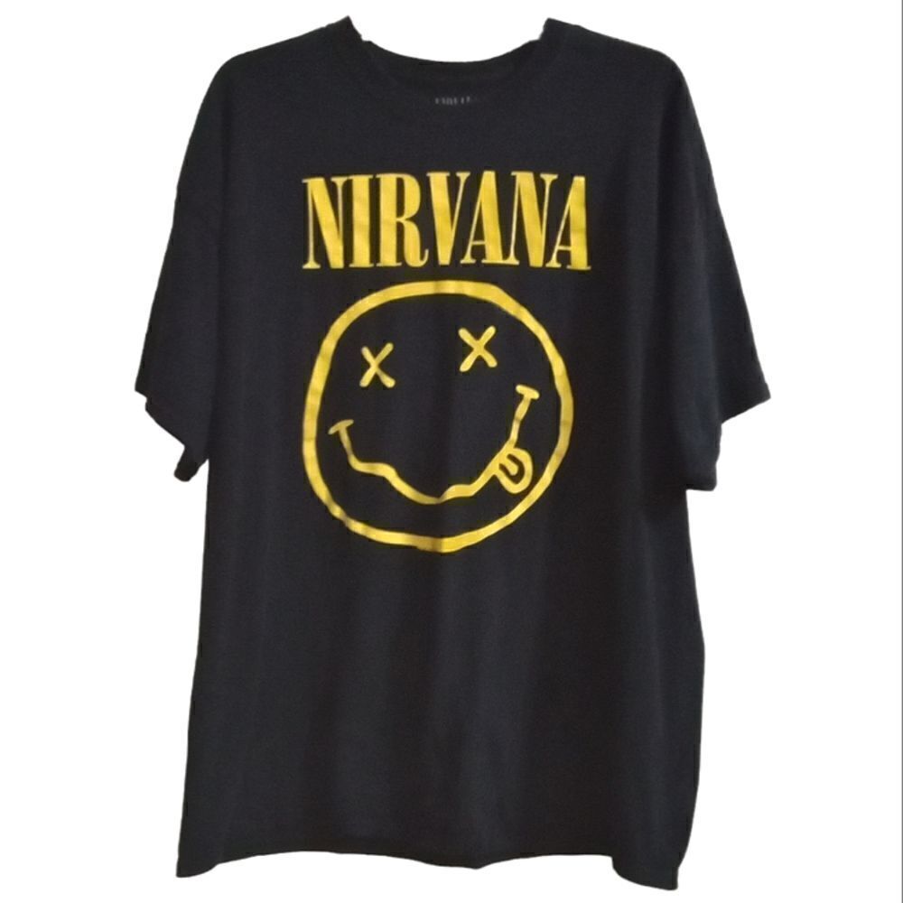 Nirvana Short Sleeve Crew Neck Graphic Tee Shirt Size 2XL Black and Yellow